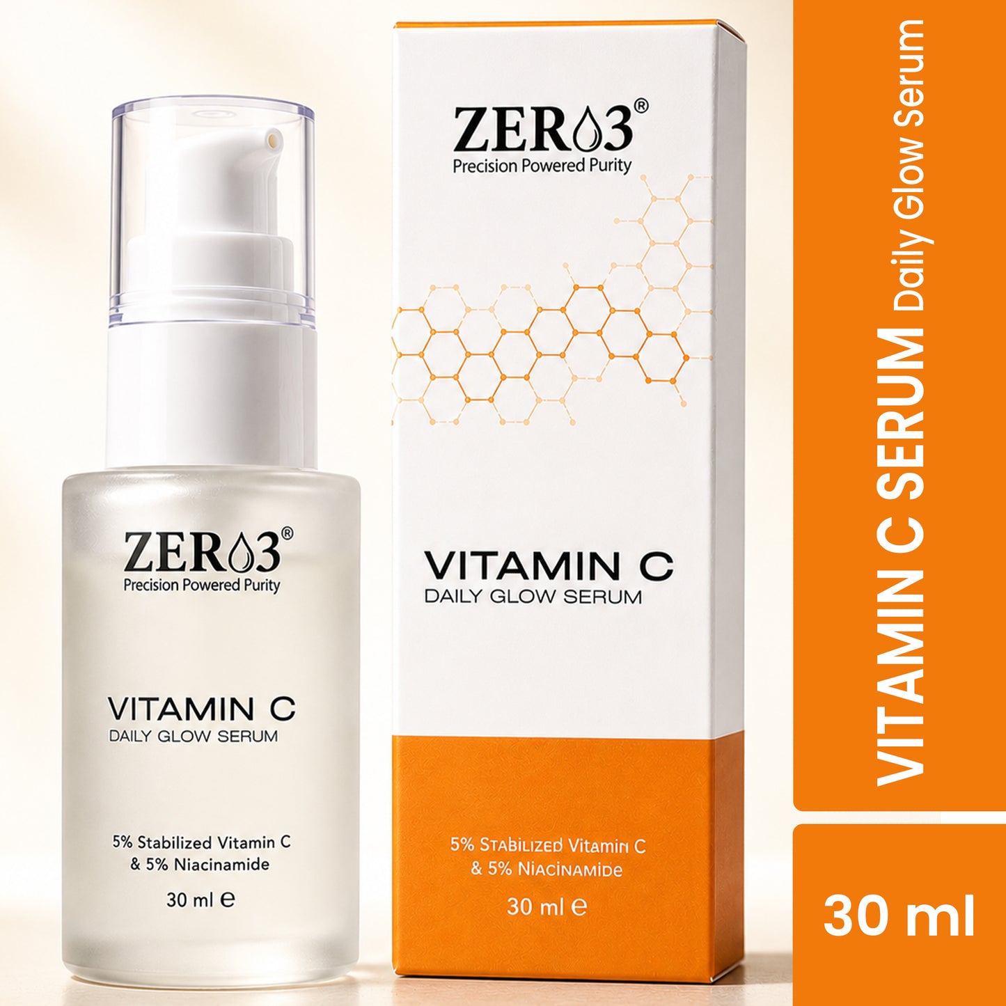 ZER03 Vitamin C Serum for Face | 5% Vitamin C + 5% Niacinamide Face Serum | Hydrating & Brightening Serum with Hyaluronic Acid | For Men & Women | 30ml