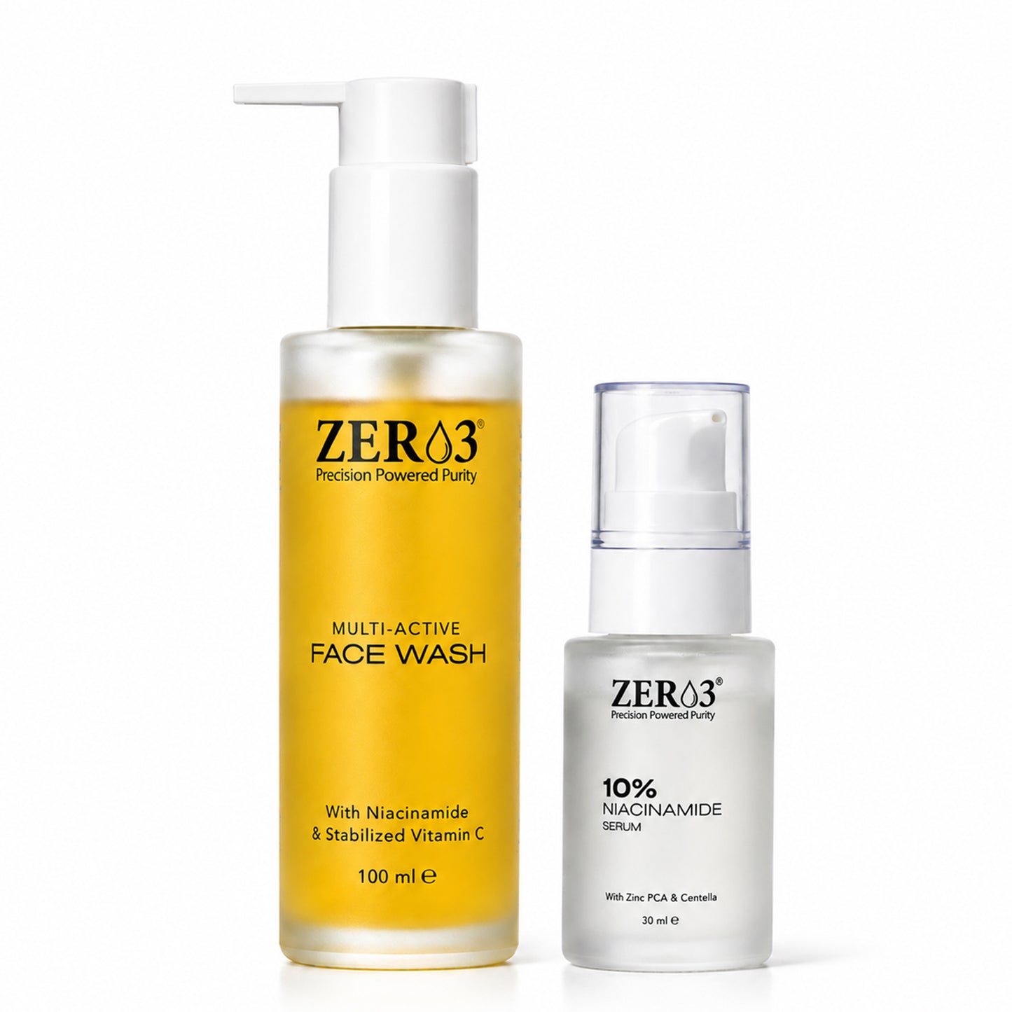 Zer03 Multi Active Face Wash 100ml + 10% Niacinamide Serum 30ml Combo | With Vitamin C, Zinc PCA & Centella Asiatica | Daily Skincare Routine for Men & Women | Suitable for All Skin Types