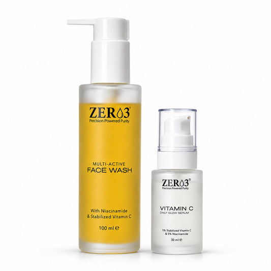 Zer03 Multi Active Face Wash 100ml + Vitamin C Face Serum 30ml Combo | With 5% Stabilized Vitamin C & 5% Niacinamide | Daily Glow Skincare Routine for Men & Women | Suitable for All Skin Types