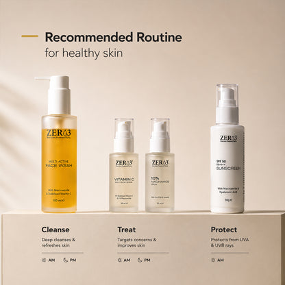 Zer03 SPF 50 PA++++ Sunscreen 50g + 10% Niacinamide Serum 30ml Combo | With Hyaluronic Acid, Zinc PCA & Centella Asiatica | Daily Skincare Routine for Men & Women | Suitable for All Skin Types