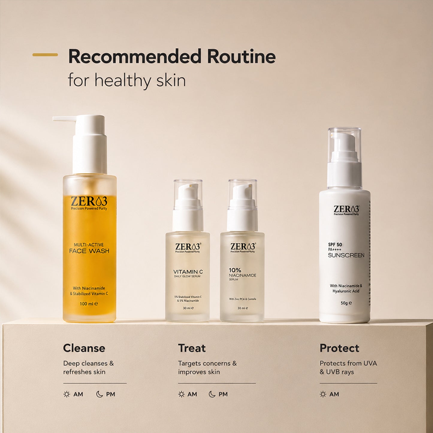 ZER03 Vitamin C Serum for Face | 5% Vitamin C + 5% Niacinamide Face Serum | Hydrating & Brightening Serum with Hyaluronic Acid | For Men & Women | 30ml